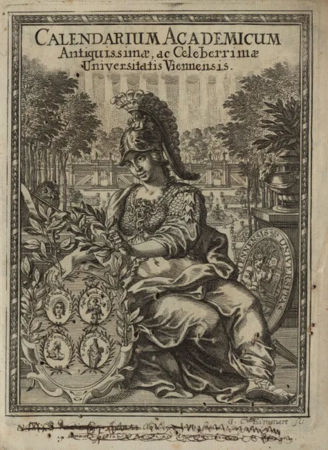 Die antike Göttin Minerva als Allegorie auf die gelehrte Gemeinschaft der Wiener Universität
