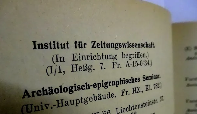 Das Institut für Zeitungswissenschaft im Personal- und Vorlesungsverzeichnis der Universität Wien, Sommersemester 1942