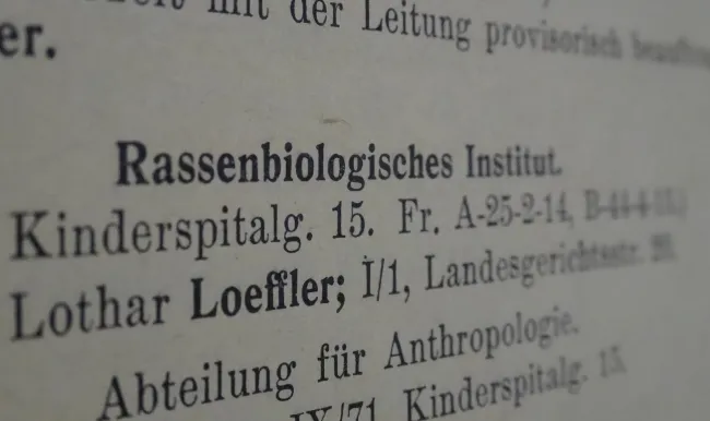 Eintrag für das Rassenbiologische Institut im Personal- und Vorlesungsverzeichnis der Universität Wien, 1943