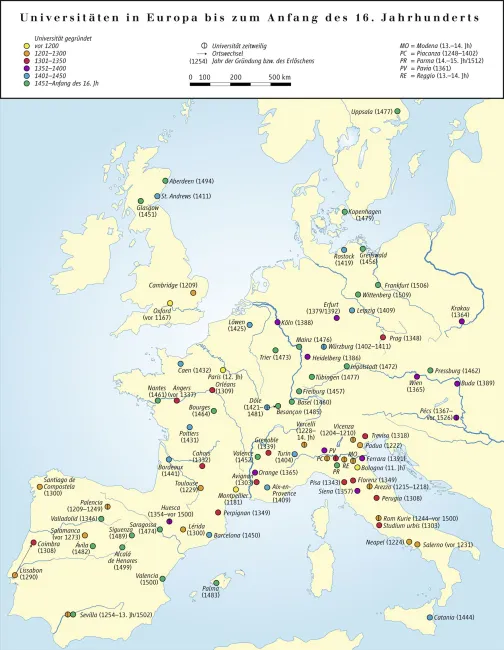 Europäische Universitäten bis zum Anfang des 16. Jahrhunderts