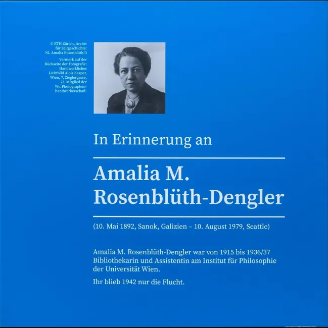 Gedenktafel für Amalia Rosenblüth (1892–1979) im Eingangsbereich der Fachbereichsbibliothek Philosophie und Psychologie