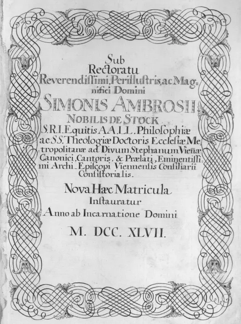 Rektorenblatt von Simon Ambrosius Edler von Stock (Rektor 1746/47)