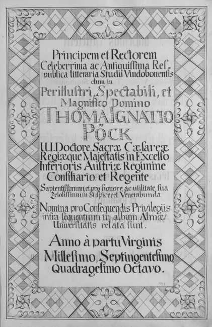 Rektorenblatt von Thomas Ignaz Freiherr von Böck (Rektor 1747/48)
