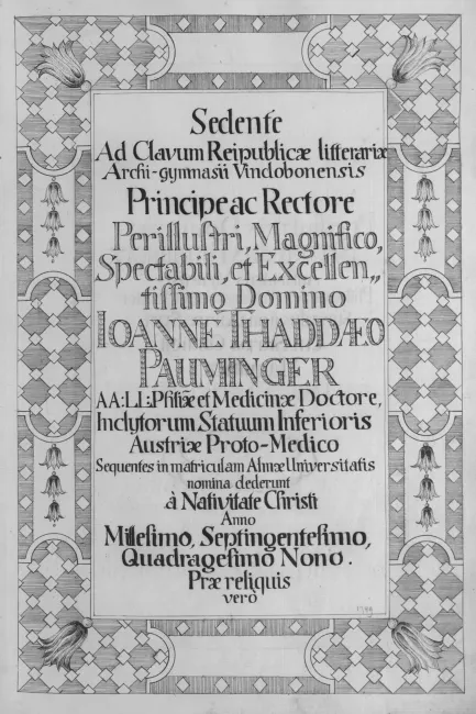 Rektorenblatt von Johann Thaddäus Bauminger (Rektor 1748/49)