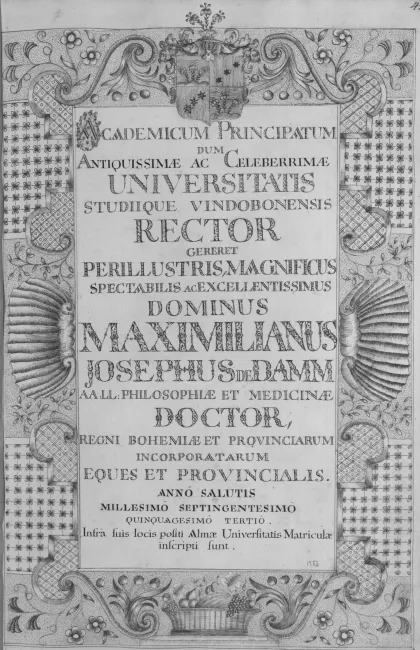 Rektorenblatt von Maximilian Joseph von Damm (Rektor 1751/52)