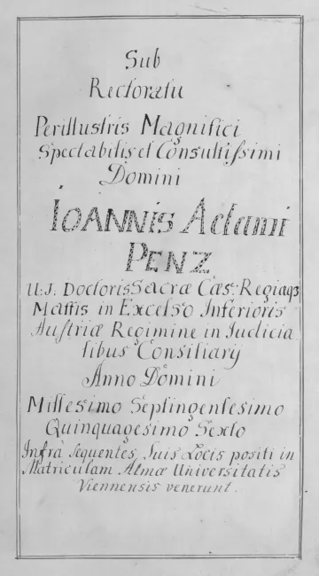 Rektorenblatt von Johann Adam Penz (Rektor 1755/56)