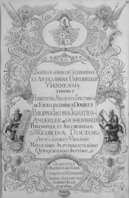 Rektorenblatt von Philipp Jakob Ignaz Anderler von Hohenwald (Rektor 1756/57)