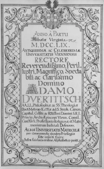 Rektorenblatt von Adam Dvertitsch (Rektor 1758/59)