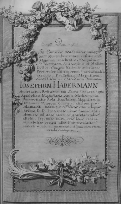 Rektorenblatt von Joseph Edler von Habermann (Rektor 1776/77)