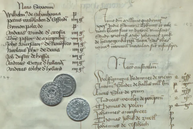 Matrikeleinträge 1421 mit drei böhmischen Groschen