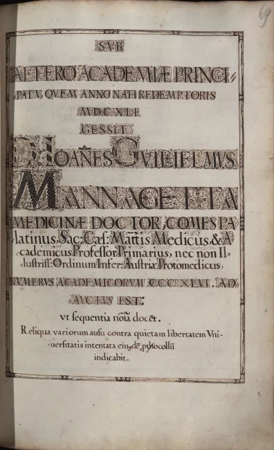 Rektorenblatt von Johann Wilhelm Mannagetta (Rektor 1640/41)