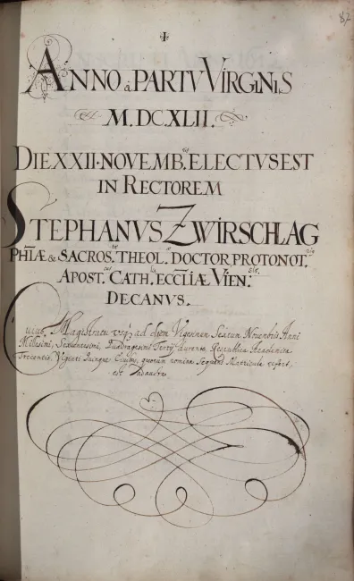 Rektorenblatt von Stephan Zwirschlag (Rektor 1642/43)