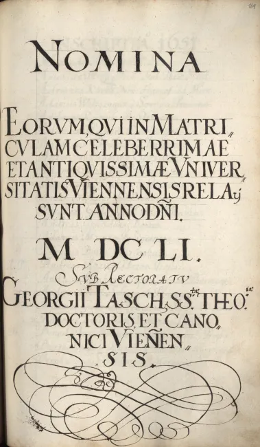 Rektorenblatt von Georg Tasch (Rektor 1650/51)