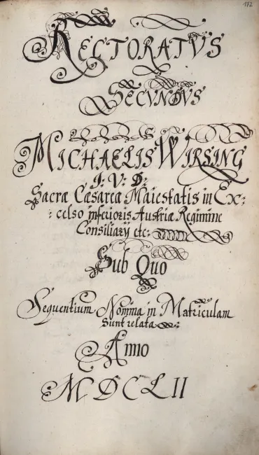 Rektorenblatt von Michael Wirsing (Rektor 1651/52)