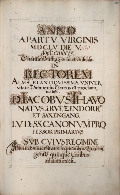 Rektorenblatt von Jakob von Thavonat (Rektor 1655/56)