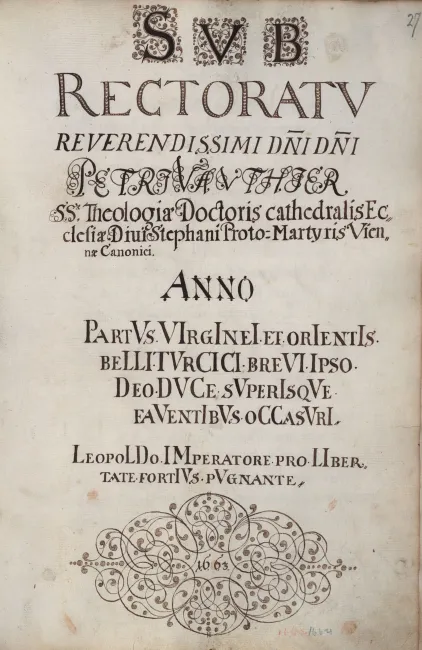 Rektorenblatt von Peter Vauthier (Rektor 1662/63)