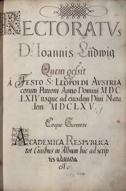 Rektorenblatt von Johann Ludwig (Rektor 1664/65)