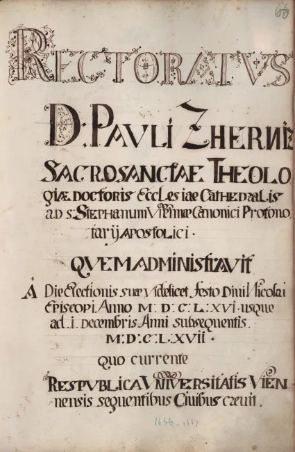 Rektorenblatt von Paul Zherniz (Rektor 1666/67)