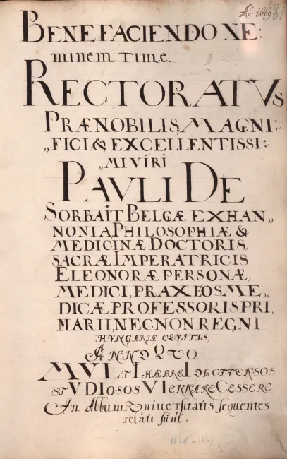 Rektorenblatt von Paul (Paulus) de Sorbait (Rektor 1668/69)