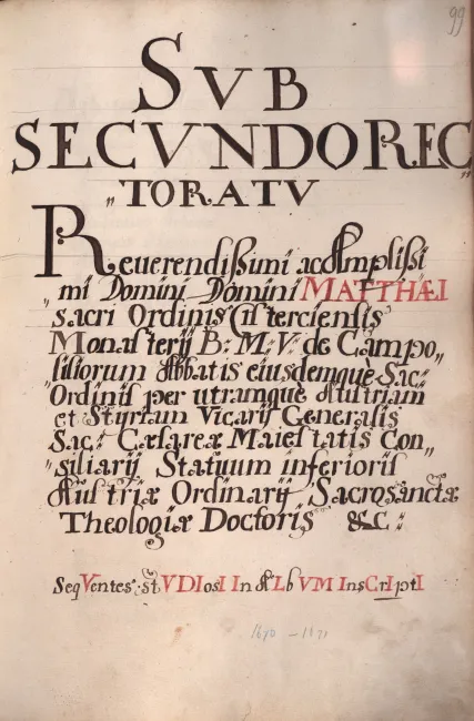 Rektorenblatt von Matthäus Kolweis (Rektor 1670/71)