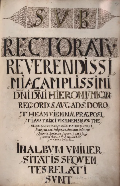 Rektorenblatt von Hieronymus Hayden (Rektor 1674/75)