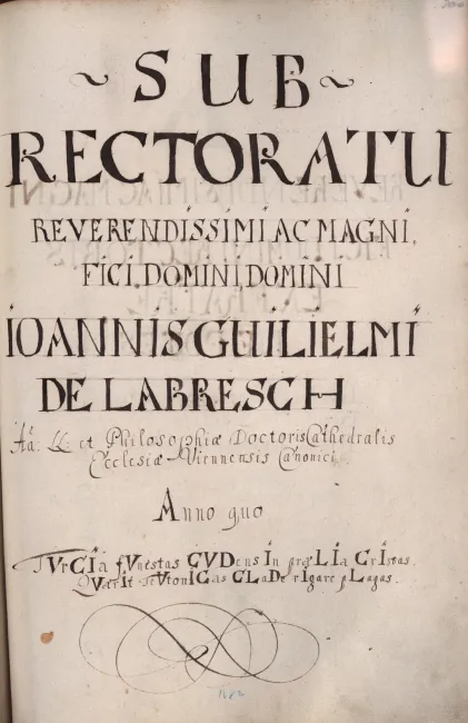 Rektorenblatt von Johann Wilhelm de La Bresche (Rektor 1681/82)