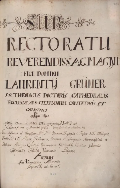 Rektorenblatt von Laurentius Grüner (Rektor 1682/83)