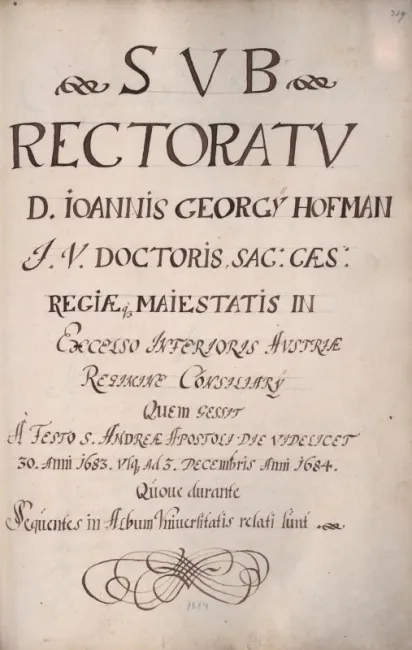 Rektorenblatt von Georg Hoffmann (Rektor 1683/84)