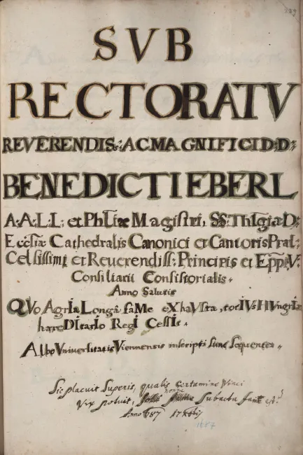 Rektorenblatt von Johann Benedikt Eberl (Rektor 1686/87)