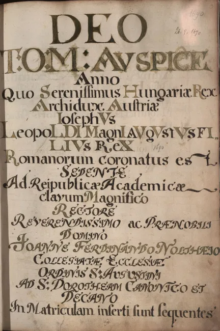 Rektorenblatt von Johannes Ferdinand Nolthaeus (Rektor 1690)