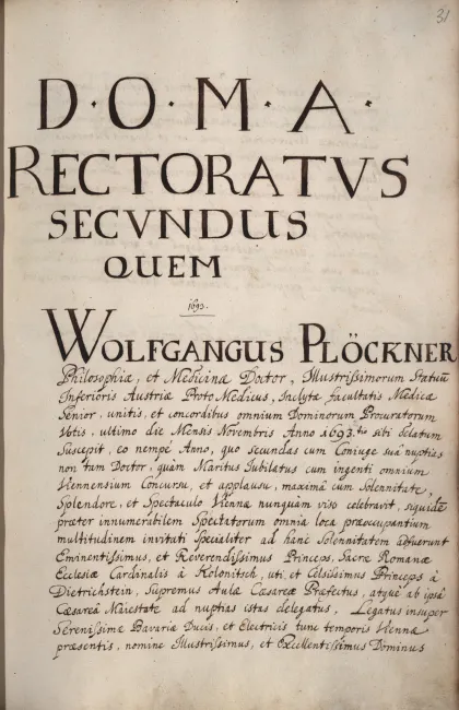 Rektorenblatt von Wolfgang Plöckner (Rektor 1692/93)
