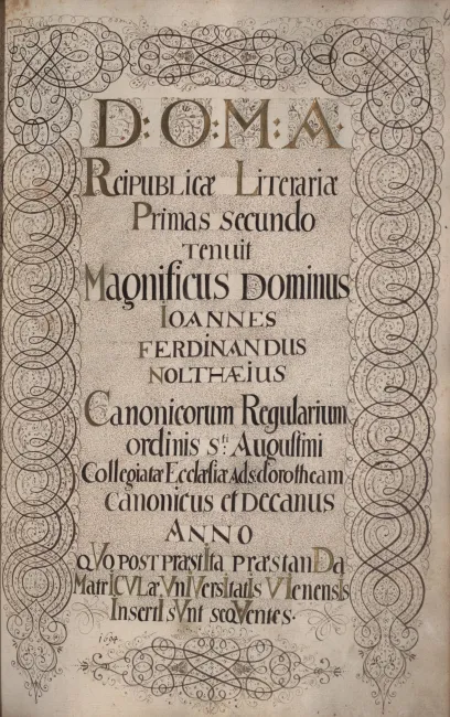 2. Rektorenblatt von Johannes Ferdinand Nolthaeus (Rektor 1693/94)