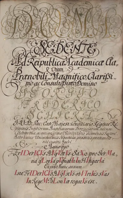 Rektorenblatt von Georg Friedrich Schickh (Rektor 1695/96)