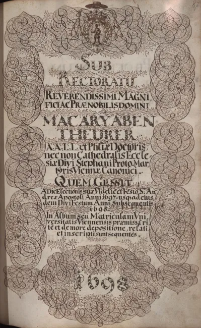 Rektorenblatt von Makarius Abentheurer (Rektor 1697/98)