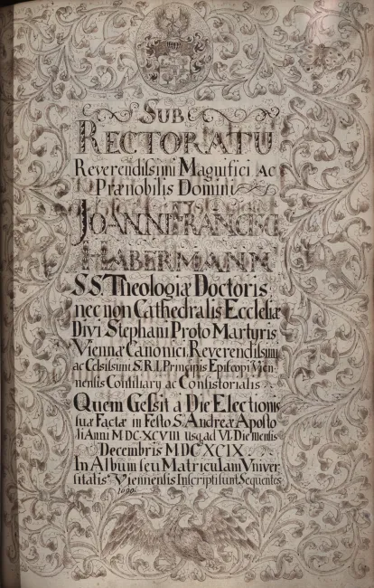 Rektorenblatt von Johannes Franz Habermann (Rektor 1698/99)