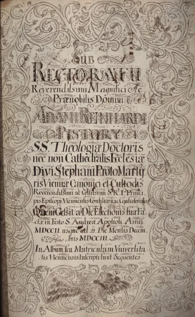 Rektorenblatt von Adam Reinhard Pistorius (Rektor 1702/03)