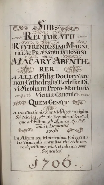 2. Rektorenblatt von Makarius Abentheurer (Rektor 1705/06)
