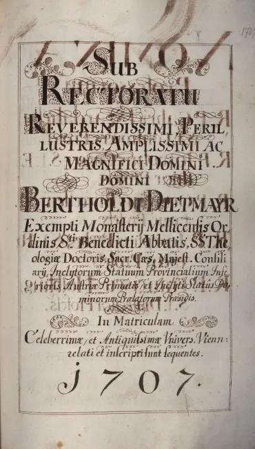 Rektorenblatt von Berthold Dietmayr (Rektor 1706/07)
