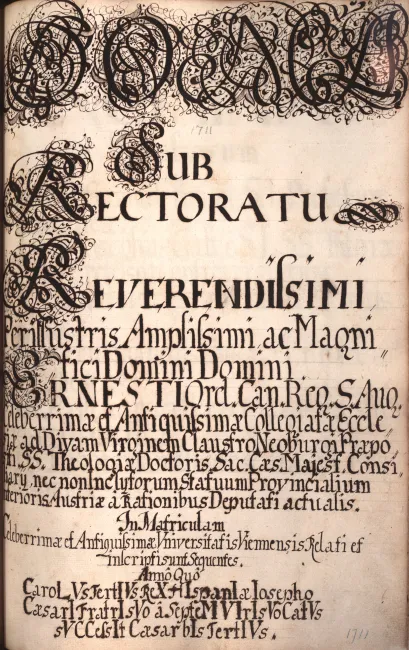 Rektorenblatt von Ernestus Perger (Rektor 1710/11)