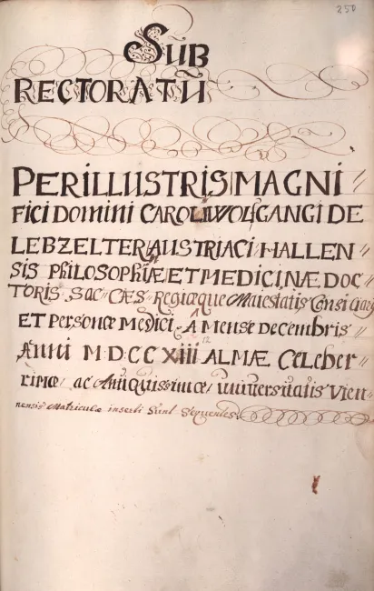 Rektorenblatt von Karl Wolfgang Lebzeltern (Rektor 1712/13)