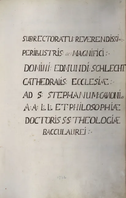 Rektorenblatt von Edmund Schlecht (Rektor 1721/22)