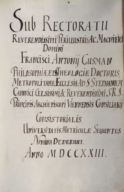 Rektorenblatt von Franz Anton Gusmann (Rektor 1722/23)