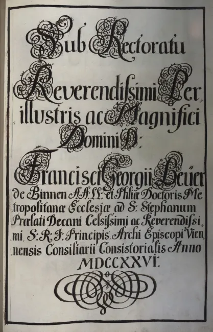 Rektorenblatt von Franz Georg Beüer (Baier, Beyer) von Binnen (Rektor 1725/26)