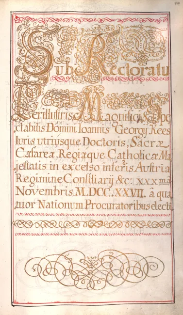 Rektorenblatt von Johannes Georg Kees (Rektor 1727/28)