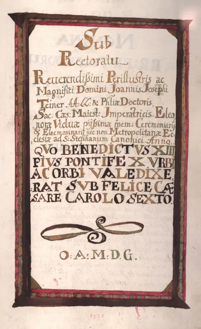 Rektorenblatt von Johann Joseph Teiner (Rektor 1729/30)