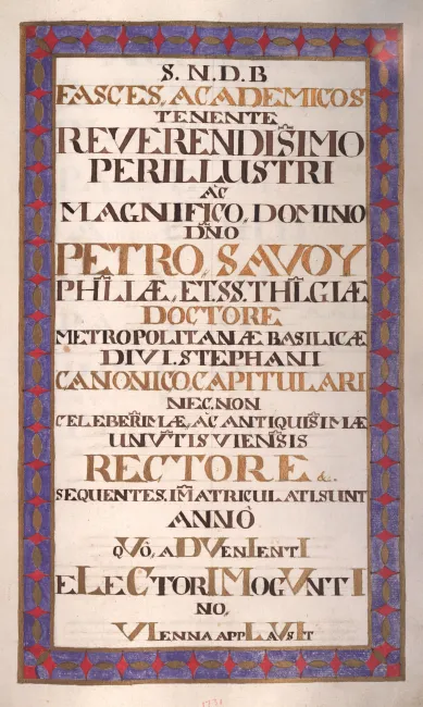 Rektorenblatt von Petrus Savoy (Rektor 1730/31)