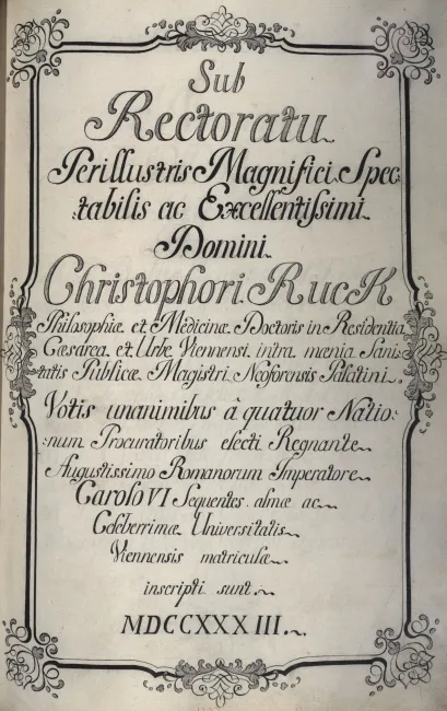 Rektorenblatt von Christoph Ruckh (Rektor 1732/33)