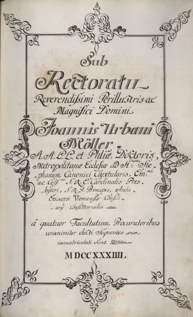 Rektorenblatt von Johann Urban Möller (Rektor 1733/34)