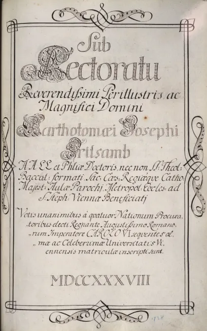 Rektorenblatt von Bartholomäus Joseph Trilsam (Rektor 1737/38)