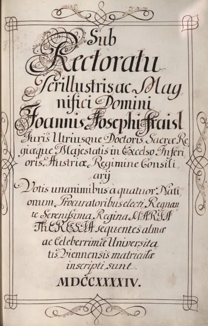 Rektorenblatt von Johann Joseph Fraisl (Rektor 1743/44)